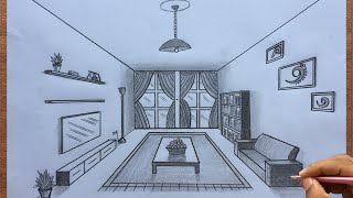 How to Draw a Room in 1Point Perspective step by steps [upl. by Saudra]