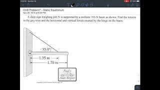 CH9 Problem7 Static Equilibrium [upl. by Eicrad424]