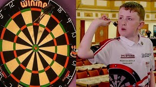 11 Year Old Darts Wonderkid Finishes a 156 On Masters Stage [upl. by Rosana]