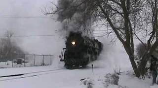 Pere Marquette 1225 leaving Owosso in snow [upl. by Euqirrne21]